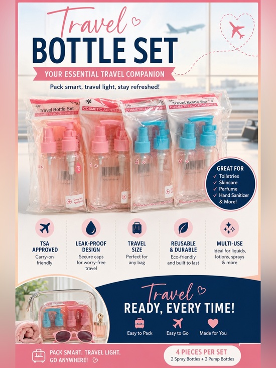 Other - Dozen Travel Bottle Set - 6 Pink & 6 Blue Refillable Toiletry Bottles